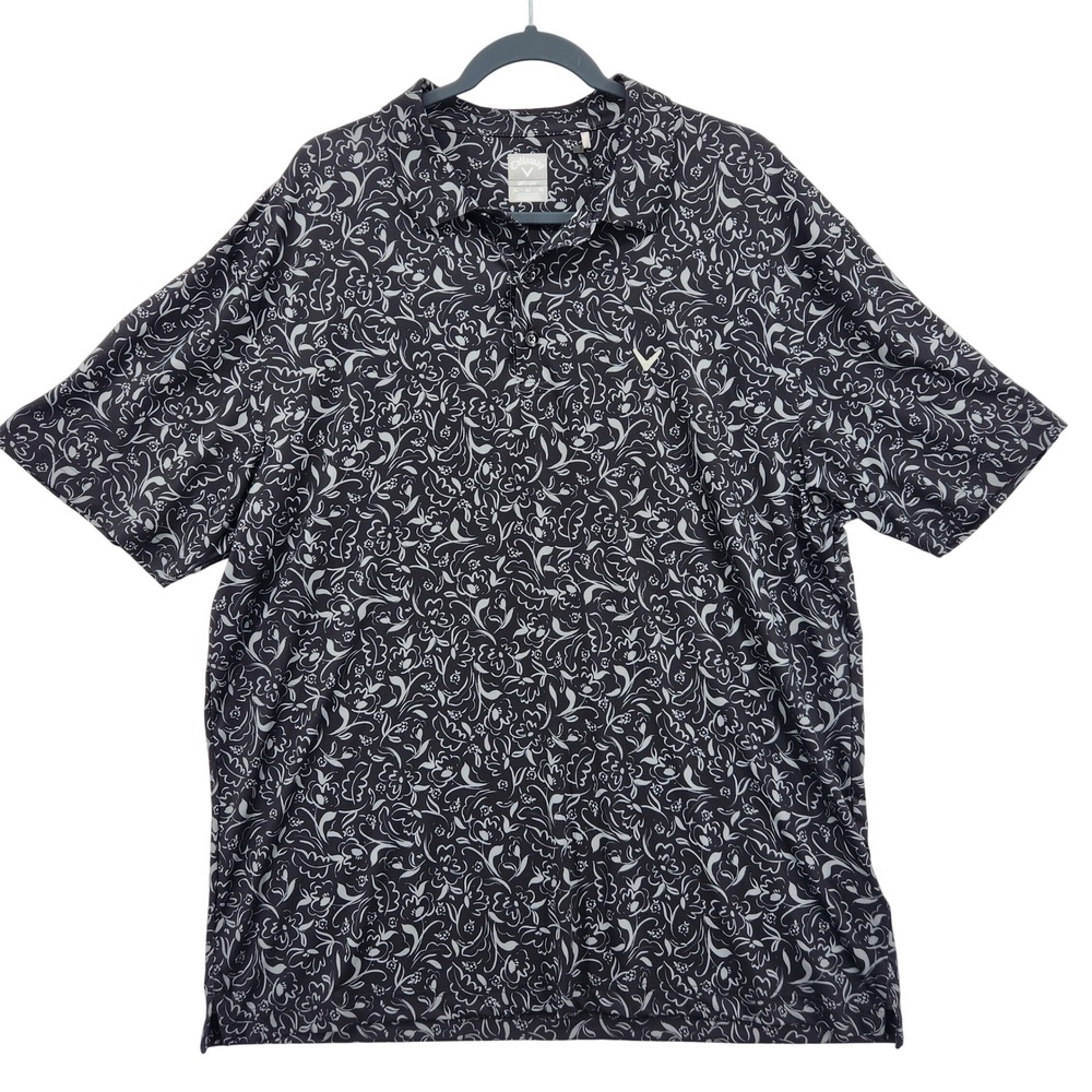 Callaway Mens Opti-Dri Floral Golf Polo Shirt Caviar Black XL CGKSF0A0DS NEW